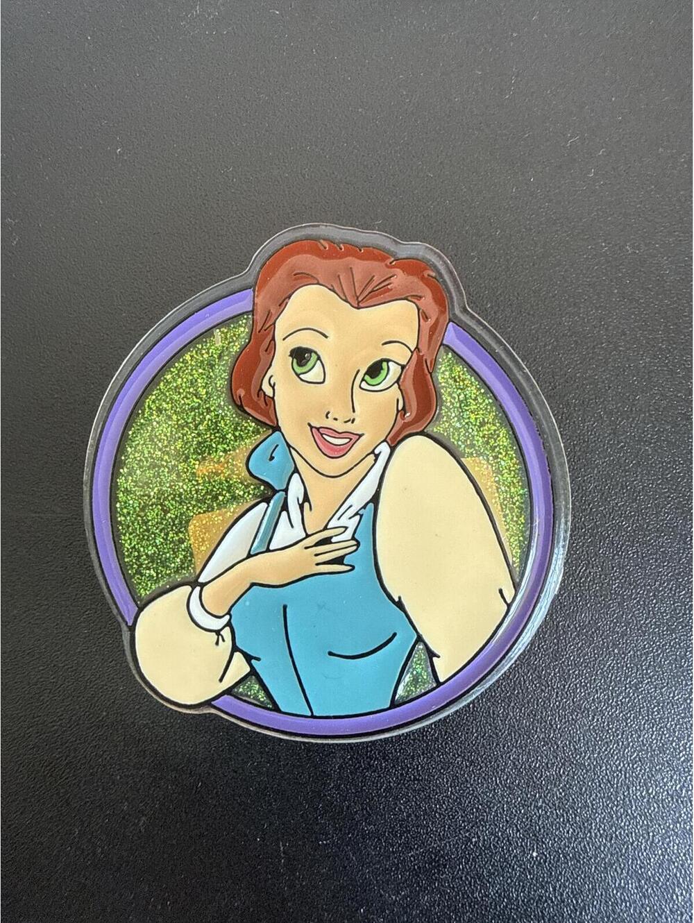Belle pinback beauty and the beast sparkly plastic pin